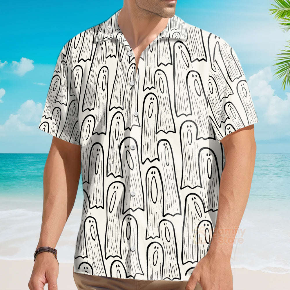 Men's Hawaiian Shirts Halloween Ghost Print Short Sleeve Shirt