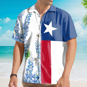 FamilyStore Royal Blue Bluebonnet - Floral Texas Flag - Hawaiian Shirt