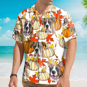 Custom Face Pumkin Fall Leaves - Gift For Mom Dog, Dad Dog,  Pet Lover - Personalized Hawaiian Shirt