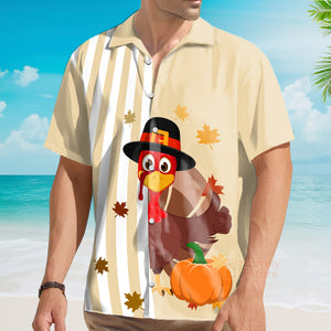 Thanksgiving Turkey Stripe Pattern Pumpkin Beige Hawaiian Shirt