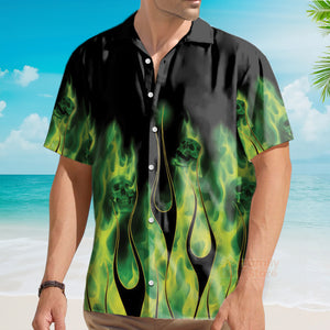 Flame Chest Pocket Short Sleeve Hawaiian Shirt