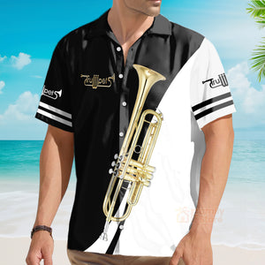 Trumpet Music Instrument Black And White Aloha Hawaiian Shirts