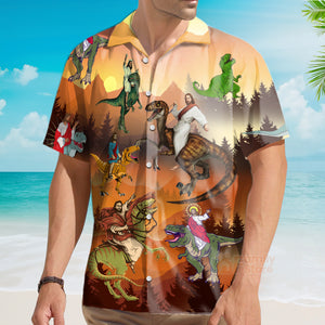 Jesus Rides A Dinosaur Hawaiian Shirt