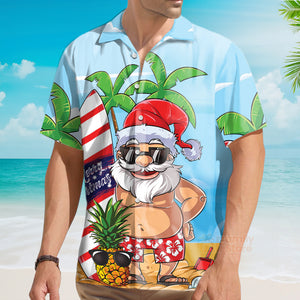 Christmas In July Santa Lets Surf Summer Vibe Hawaiian Shirt