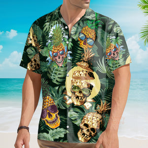 Beach Skull Pineapple And Leaf Palm Tree Hawaiian Shirt
