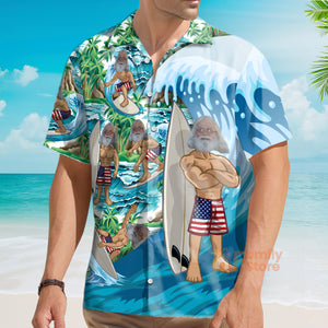 Custom Photo Funny Men Surfing - Personalized Hawaiian Shirt