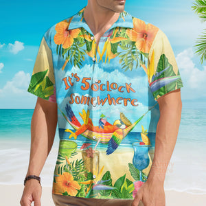 Tropical Parrot It's 5 O'clock Somewhere Aloha Hawaiian Shirts