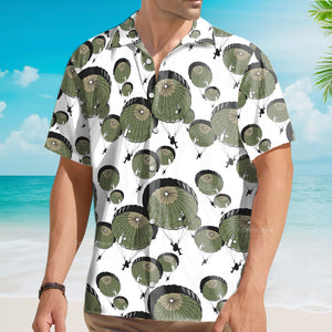 Umbrella Army Parachute Veteran White And Green Aloha Hawaiian Shirts