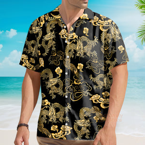 Black Gold Oriental Dragon Hawaiian Shirt