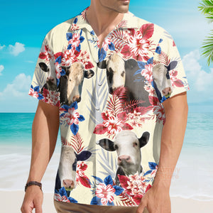 Black Baldy Pattern US Flag Hawaiian Shirt, Farm Cow Hawaiian Shirt