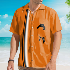 Black Cat Gradient Chest Pocket Hawaiian Shirt For Men