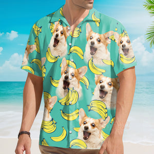 Personalized Puppy Lovers Gift  Banana Pattern Mint Color Hawaiian Shirt