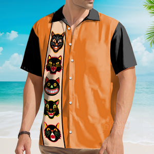 Funky Halloween Print Front Buttons Chest Pocket Casual Hawaiian Shirt