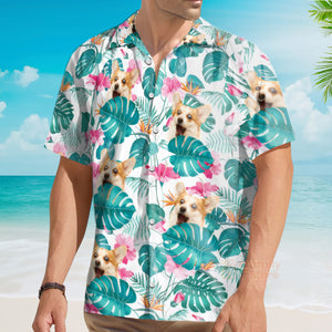Custom Photo Tropical Leaf With Funny Dog - Hawaiian Shirt