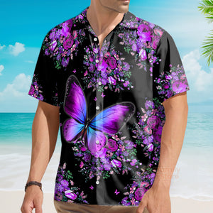 Purple Beautiful Butterfly Flowers Aloha Hawaiian Shirts For Men, Women