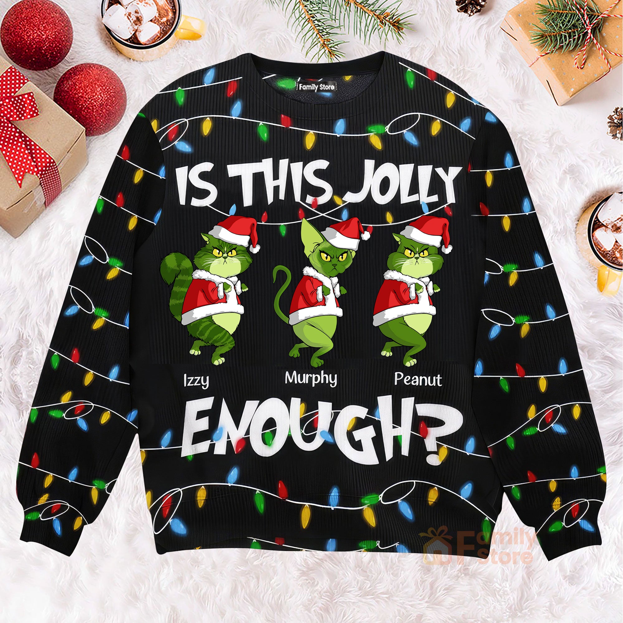 Is This Jolly Enough Grinchy Cat - Gift For Christmas - Personalized Ugly Sweater - CL16 NH96