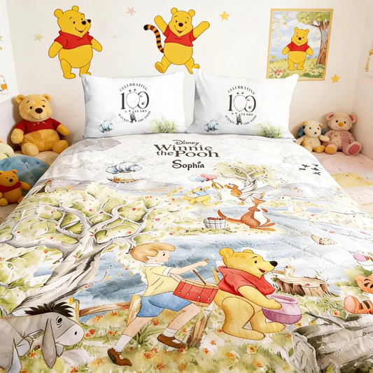 DSNY Just Loves Honey Bear Custom Name Gift - Personalized Quilted Bedding Set HH01
