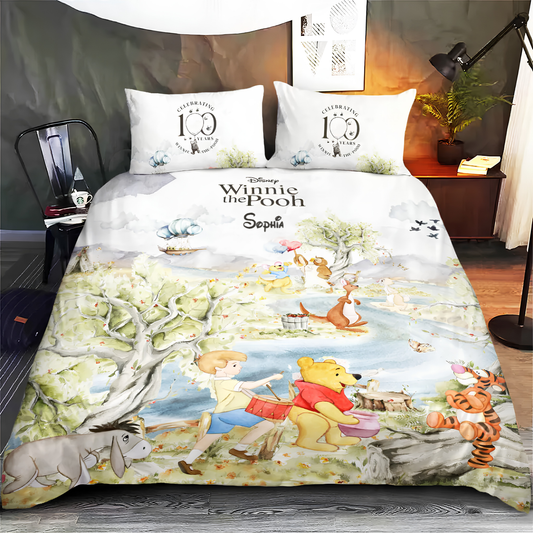 DSNY Just Loves Honey Bear Custom Name Gift - Personalized Quilted Bedding Set HH01
