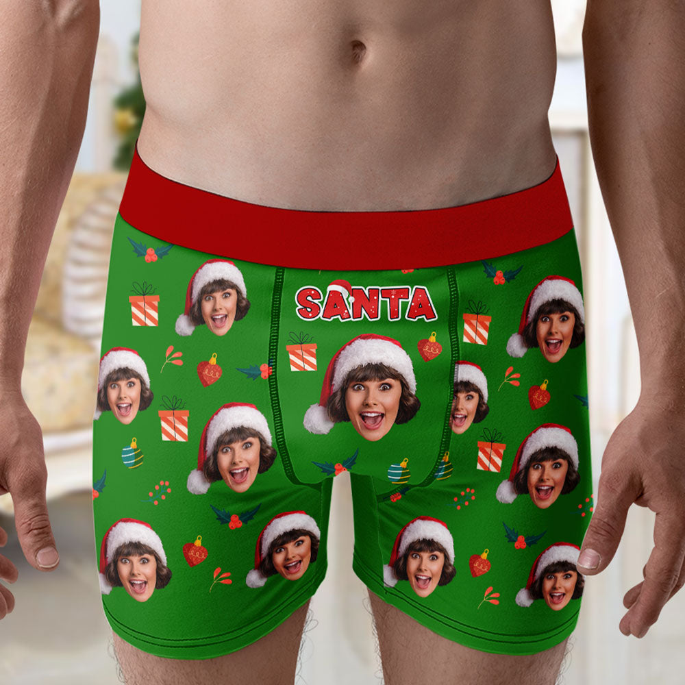 Custom Photo Santa's Present - Gift For Boyfriend, Husband, Anniversary - Funny Personalized Custom Boxer Briefs, Men's Boxers - NH96