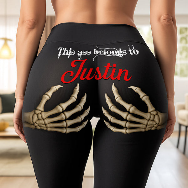 This Ass Belongs To Him - Personalized Leggings And Flare Pants - Gift For Her HH01