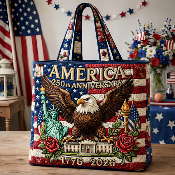 America 250th Anniversary Eagle Honor - Quilted Tote Bag - Patriotic Gift For Her