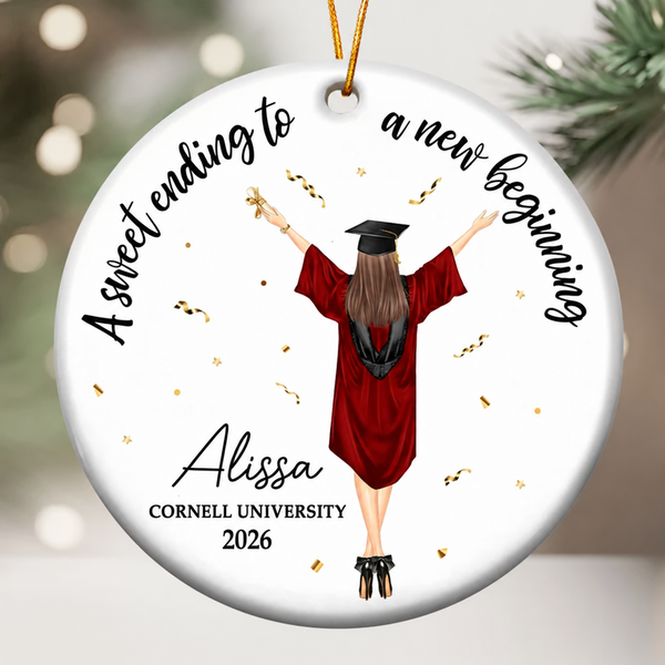 Sweet Ending To New Beginning Christmas Gift For Graduate - Personalized Ceramic Ornament