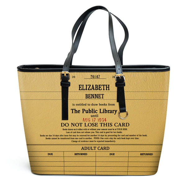 Custom Library Card - Personalized Leather Tote Bag - Gift For Book Lovers, Readers HH01