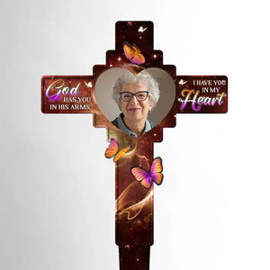 Photo Grandma In Our Hearts Always - Memorial Personalized Custom Stain Glass Style Acrylic Garden Stake - Custom Photo