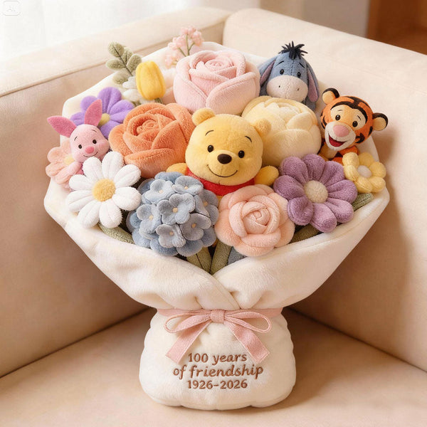 DSNY Honey Bear 100 Years Of Friendship Bouquet - Personalized Custom Shaped Pillow - Anniversary Gift For Movie Fans NL122