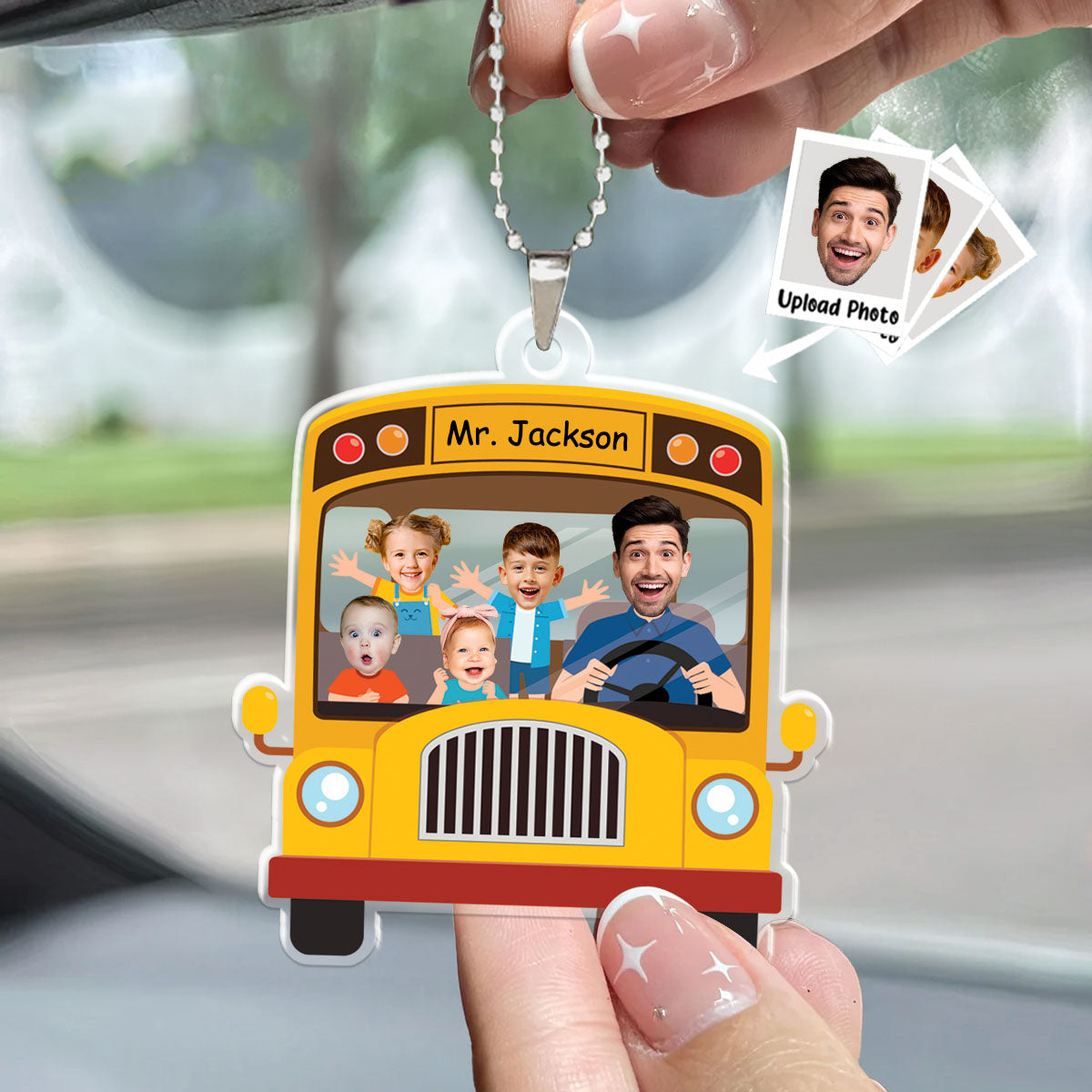 Custom Photo School Bus Driver We're Having A Funny Trip - Personalized Car Hanging Ornament - NA94