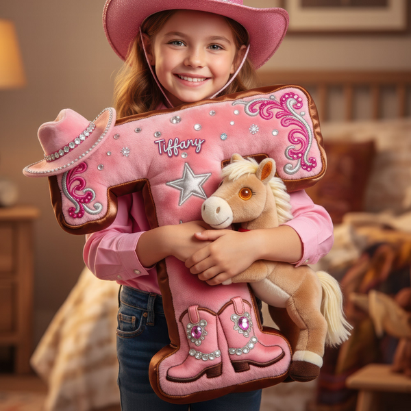 Cowgirl Alphabet Initial Letter - Personalized Custom Shaped Pillow - Gift For Horse Lovers NL122