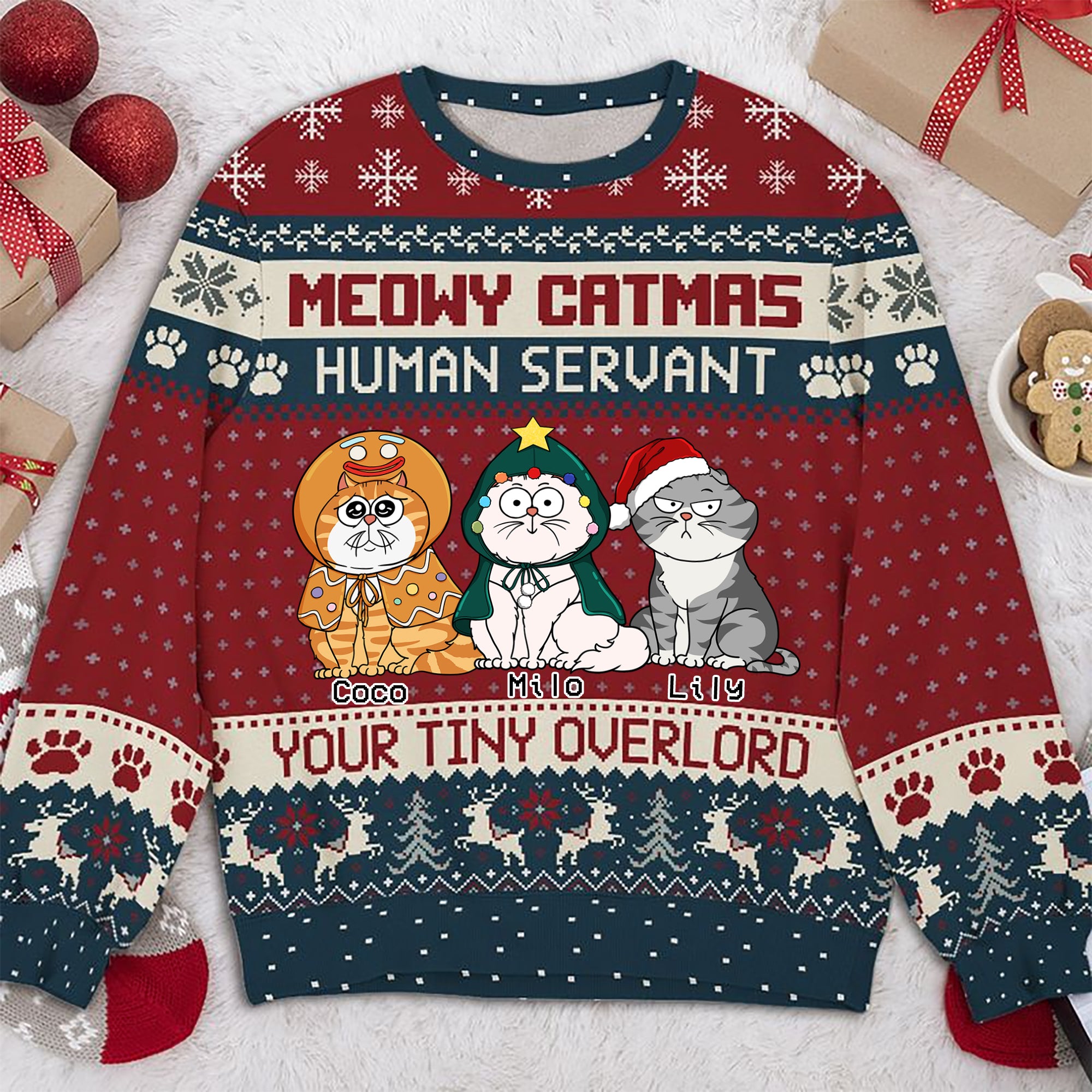 Meowy Catmas Human Servant, Your Tiny Overlord - Gift For Christmas - Personalized Ugly Sweater - CLP03 NH96