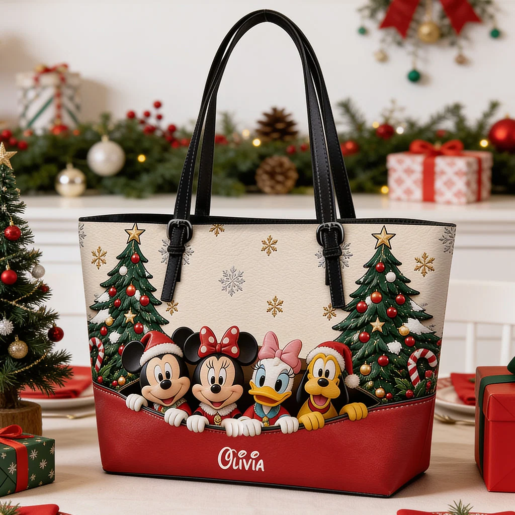 Merry Christmas Custom Name Gift For Her - Personalized Leather Tote B ...