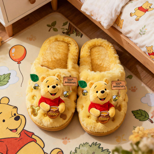 DSNY Honey Bear Celebrate 100th Anniversary - Personalized Slippers - Gift For Couples, Movie Fans NL122