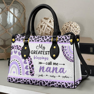 Leopard Rainbow Grandma Mama - Personalized Leather Bag - Gift For Mother, Grandma, Grandmother, Mother's Day | NA94