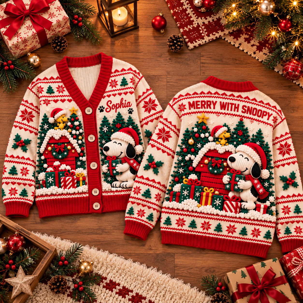 Merry Christmas With Cute Vintage Cartoon - Personalized Cardigan ...