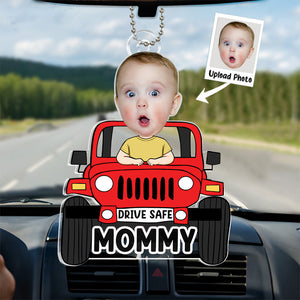 Custom Photo Jeep Mommy Drive Safe - Gift For Family Members - Personalized Car Hanging Ornament - NA94