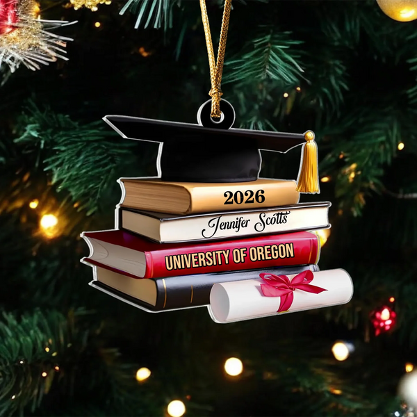 Graduation Cap With Books Christmas Gift For Graduate - Personalized Acrylic Ornament