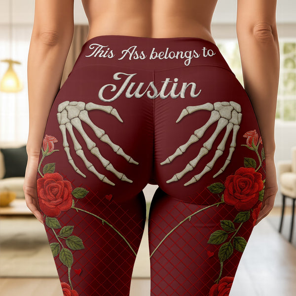 This Ass Belongs To Him - Personalized Leggings - Gifts For Her, Naughty Couple, Skeleton HH01