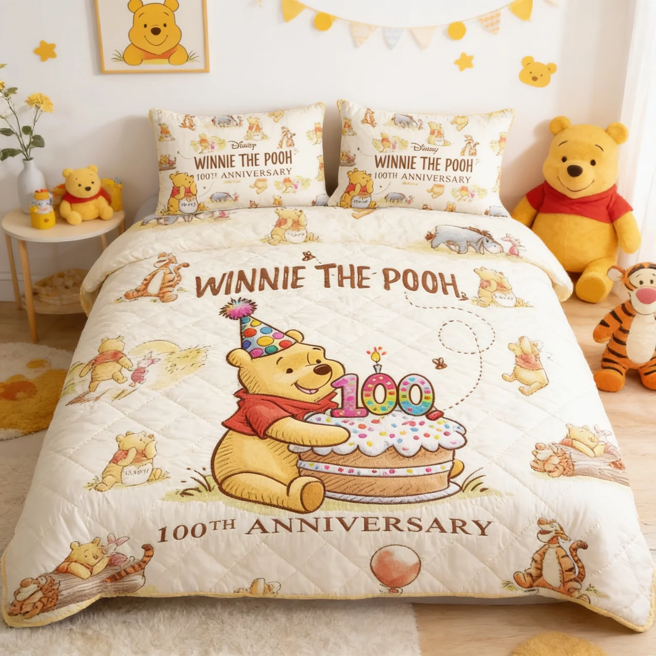 DSNY Honey Bear Bedding Set Custom Name Gift - Personalized Quilted Bedding Set HH01