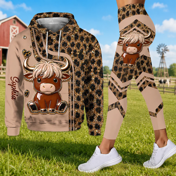 Cute Highland Cow - Personalized Hoodie And Leggings - Gift For Her, Farmers