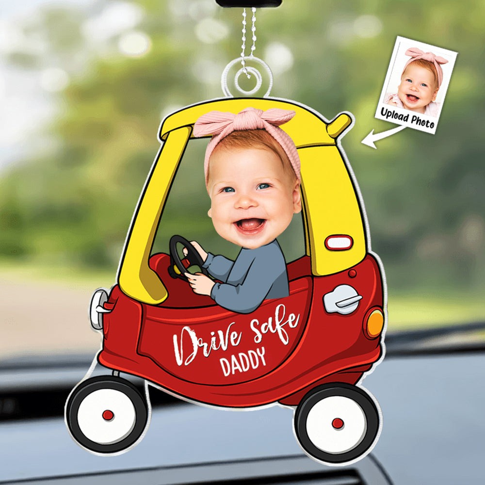 Custom Photo Drive Safe Mommy Daddy - Gift For Family Members, Mom And Dad - Personalized Car Hanging Ornament - NA94