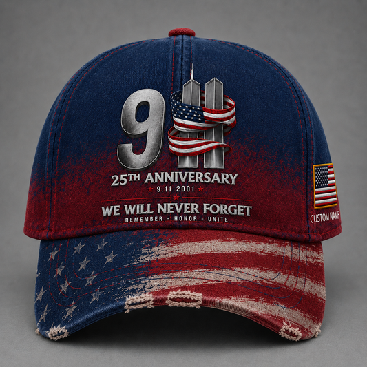 September 11 25th Anniversary Memorial, We Will Never Forget American Flag - Personalized Classic Cap