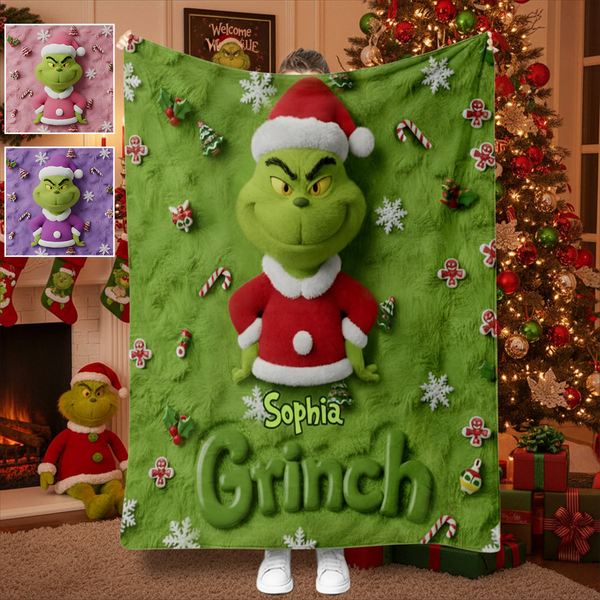 Grch Green Monster Merry Grinchmas - Personalized Blanket - Christmas Gift For Movie Fans NL122