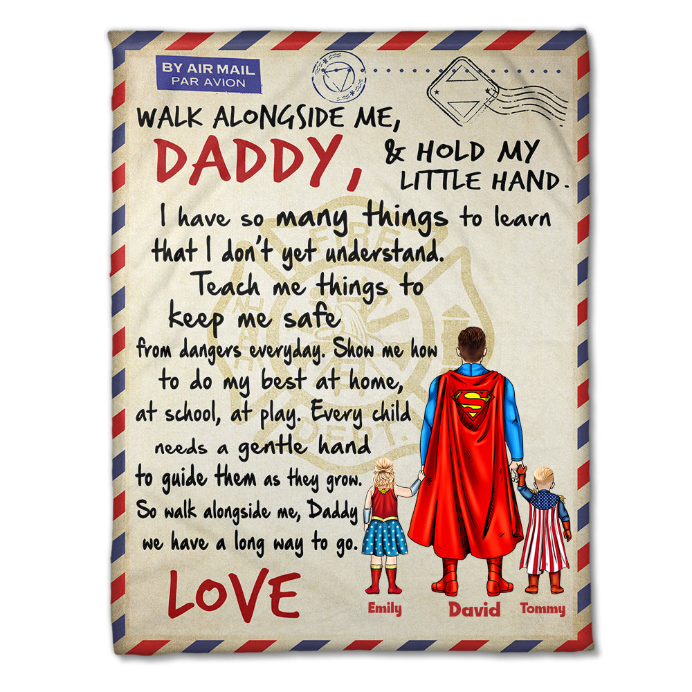 Stamps Father & Daughter, Son Walk Alongside Me - Gift For Dad, Grandfather - Personalized Blanket