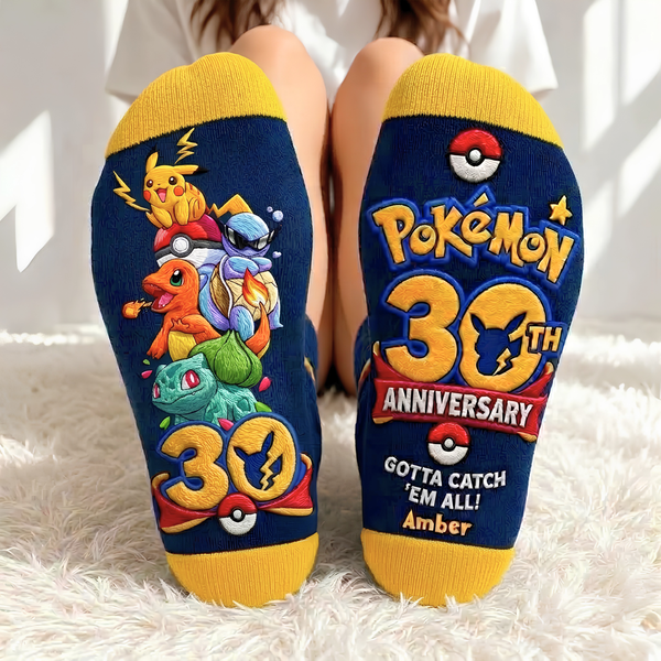 30 Years Of Catching Them All Custom Name Christmas Gift For Fan Movie - Personalized Crew Socks HH01