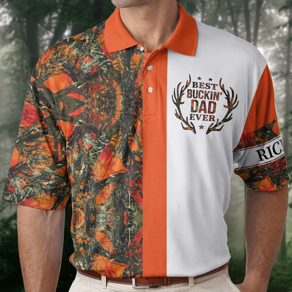 Best Buckin' Dad Ever Custom Name Gift For Hunters - Personalized Polo Shirt