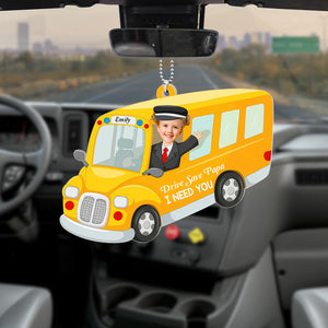 Custom Photo Bus Driver Papa Drive Safe Come Home Safe - Gift For Dad - Personalized Car Hanging Ornament - NA94