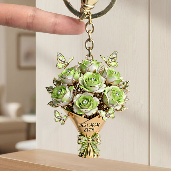 Flowers For Best Mom Ever - Personalized Keychain - Gift For Mom, Grandma  NL122