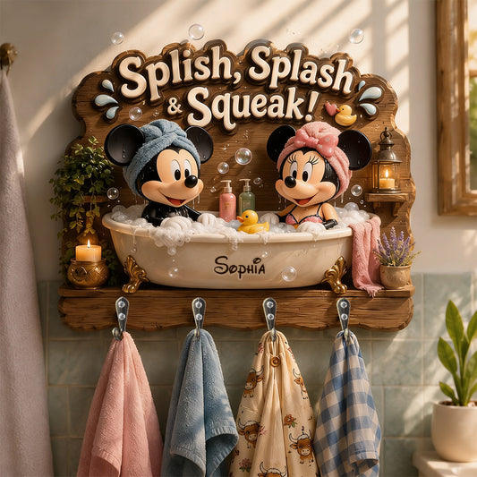 MkMo Bathroom Splish Splash Squeak - Personalized Hanging Rack - Gift For Family